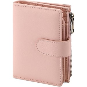 Wikineon Small Wallets for Women Leather RFID Blocking Bifold Zipper Pocket Wallet Card Case Purse with ID Window,Pink - 1 of 4