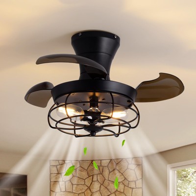 Ludomide 22 in. Indoor Industrial Black Small Caged Retractable Low Profile Ceiling Fan with Remote Included and No Bulb Included