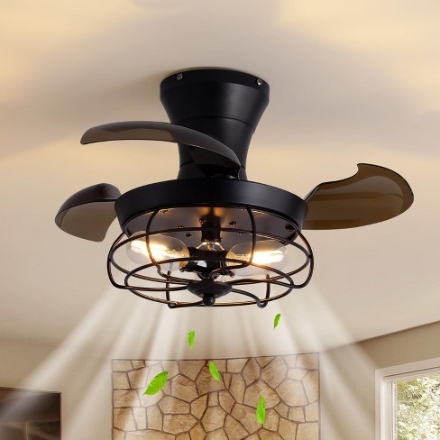 Ludomide 22 in. Indoor Industrial Black Small Caged Retractable Low Profile Ceiling Fan with Remote Included and No Bulb Included - image 1 of 4