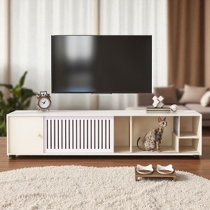 Modern 66.9" TV Stand with Storage, MDF Entertainment Console with Removable Sliding Door, Open Shelves and Cabinets for Living Room - 1 of 4