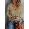 Women's Loose Long Sleeve V-Neck Sweaters Ripped Tassel Solid Knitted Pullover Jumper Baggy Crop Top - 3 of 4
