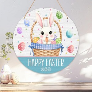 Lomsoe Easter Front Door Sign Rabbit Happy Easter Door Sign Rustic Eggs ...