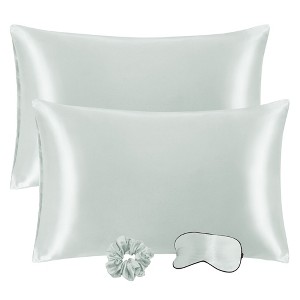 PiccoCasa Satin Enveloped Pillowcase with Eye Mask & Scrunchie 2 Pcs - 1 of 3