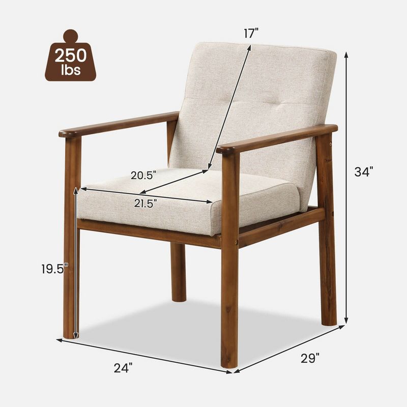 Costway Modern Accent Chair Upholstered Linen Fabric Armchair with Solid Wood Legs, 3 of 10