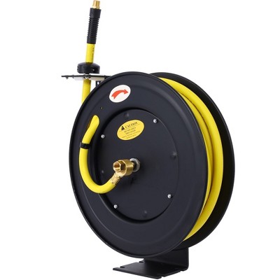 Retractable Air Hose Reel, 1/2"x50' Heavy Duty Steel Reel, Auto Rewind Air Hose Reel, Industrial Grade Rubber Hose