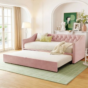 Luxystar Twin Upholstered Velvet Daybed with Pop Up Trundle, Converts from Twin to King Size for Living Room - 1 of 4