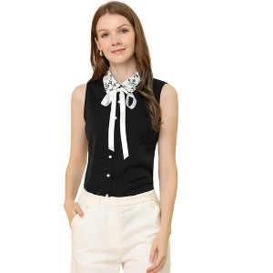 INSPIRE CHIC Women's Bow Tie Sleeveless Lace Collar Chiffon Blouse - 1 of 4