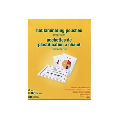 MyOfficeInnovations 3 mil Thermal Laminating Pouches Letter Size 50 pack 677045