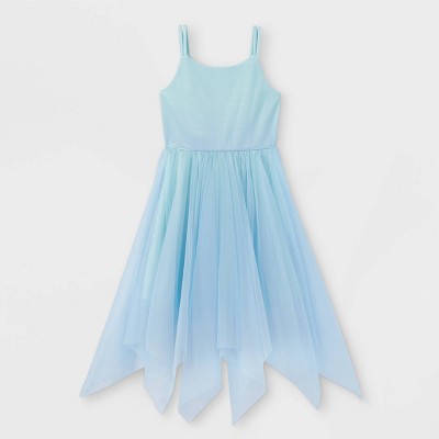 Girls' Ombre Shimmer Hankey Hem Sleeveless Dress - Cat & Jack™ Light Blue XXL