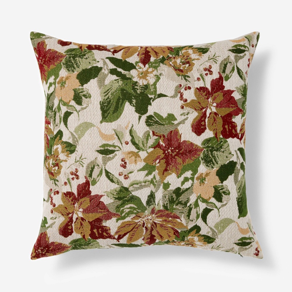 Photos - Pillow Woven Holiday Floral Square Throw  Red/Green/Cream - Threshold™ desi