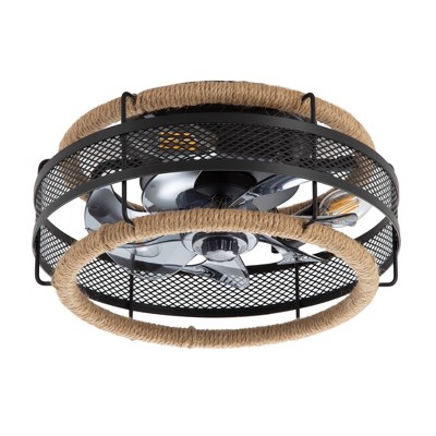 Airsurfer 12.5-inch Black 7-Blade Enclosed Caged Ceiling Fan with Remote and Light