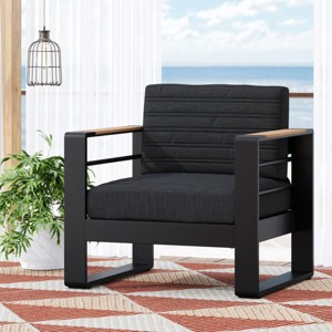 Set of 2 Aluminum Outdoor Club Chair,Modern Patio Lounge Chair with Cushions,Open Backrest Club Chair for Deck or Garden-Cuddlewood - 1 of 4