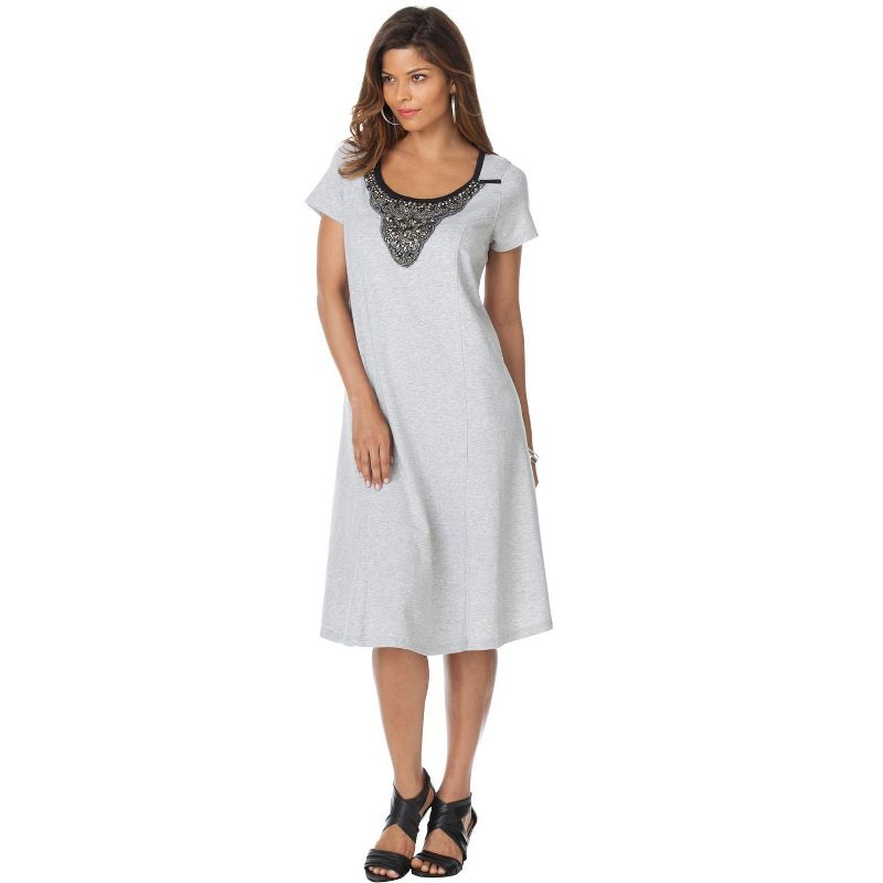 Roaman's Women's Plus Size Embellished Jersey Dress, 1 of 2