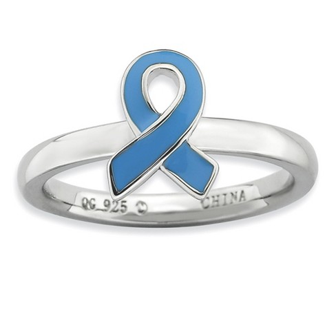 Black Bow Jewelry Silver Stackable Blue Enamel Awareness Ribbon Ring ...