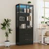 Famapy Modern Glass Display Cabinet with LED Lights,3 Drawers & Tempered Glass Shelves,Bookcase,,Showcase Books/Decor in Style - 3 of 4
