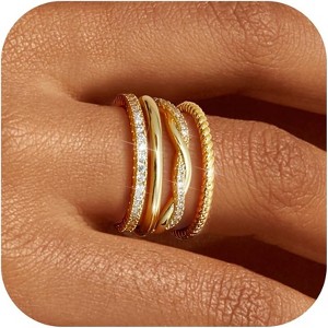 5-10 Stackable Rings for Women Non Tarnish Dainty 14K Gold Plated Stackable Thin Rings Cubic Zirconia - 1 of 4