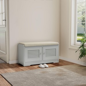 Kumasinova Louvered Shoe Storage Bench,Entryway Bench with Adjustable Panels and Cushioned Seat,Shoe Rack Bench for Entryway,Hallway,Living Room - 1 of 4