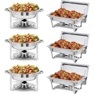 Chafing Dish Buffet Set, 8QT Rectangle & 5QT Round Stainless Steel Food Warmer Sets with Lid, Food & Water Pan, Fuel Holder for Events Parties - 1 of 4