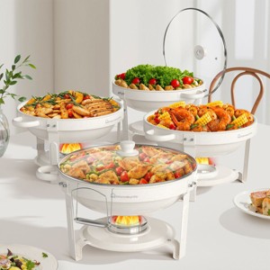 Warmounts 5QT White Maifanite-Coated Chafing Dish Buffet Set Food Warmer with Glass Lids & Holders - 1 of 4