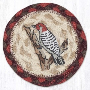 Earth Rugs Wildlife Woodpecker Round Coaster – Braided Natural Jute, Rustic Bird Design, 5"x5" - 1 of 3