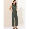 Allegra K Women's Button Down Collared Wide Leg Tie-Waist Sleeveless Cargo Jumpsuits - 2 of 4