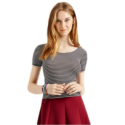 Aeropostale Womens Striped Bodycon Graphic T-Shirt