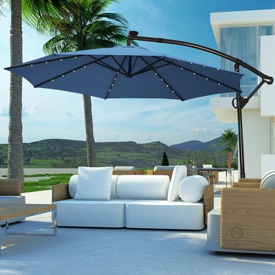 Costway 10FT Patio Offset Umbrella Solar Powered LED 360Degree Rotation Aluminum Blue