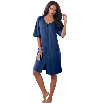 Dreams & Co. Women's Plus Size Short French Terry Zip-Front Robe