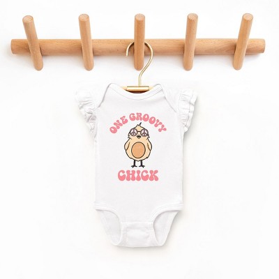 The Juniper Shop One Groovy Chick Baby Flutter Sleeve Bodysuit