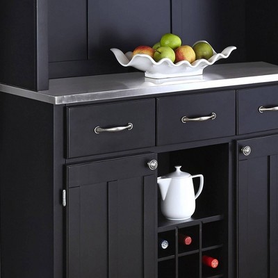 Black Hardwood Buffet with Hutch and Stainless Steel Top