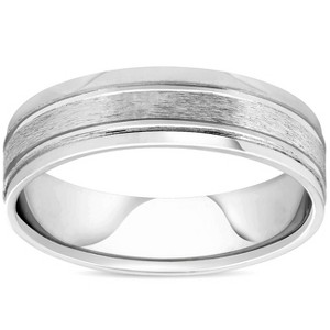 Pompeii3 6mm  Mens Brushed Flat Wedding Band 10K White Gold - 1 of 3