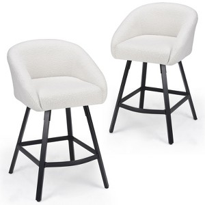 Lyngins Bar Stools Set of 2 with Curved Backrest,Upholstered Kitchen Chairs with Adjustable Pads,Teddy Counter Stools for Kitchen Island,Pub - 1 of 4