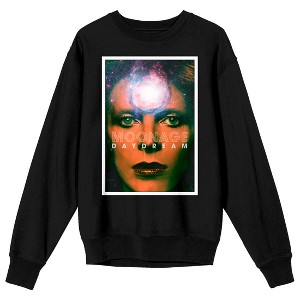 David Bowie Close Up Face Crew Neck Long Sleeve Black Adult Tee - 1 of 3