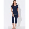 cheibear Women's Round Neck Loungewear with Capri Pants Pajama Set - 3 of 4