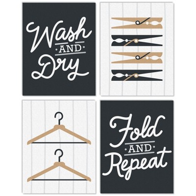 Big Dot of Happiness Wash and Dry - Unframed Laundry Room Linen Paper Wall Art - Set of 4 - Artisms - 11 x 14 inches