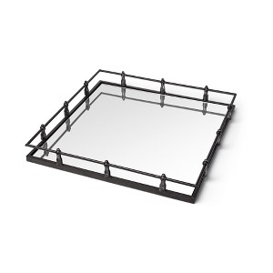 HomeRoots Natural Finish Metal With Mirrored Glass Bottom And Railing Handle Tray - 1 of 4