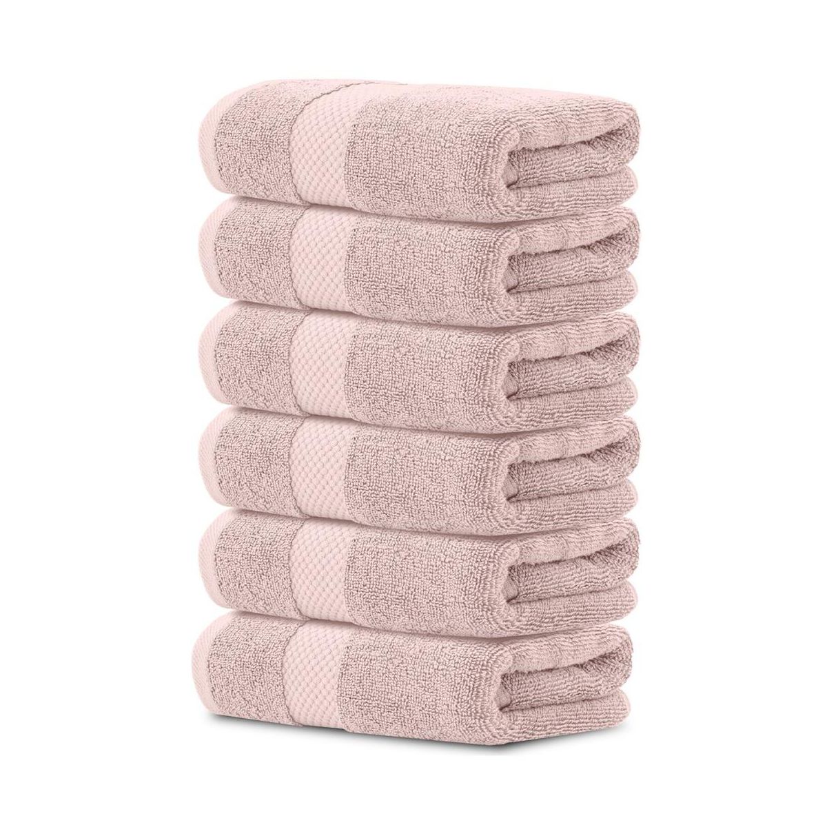 White Classic Luxury 100% Cotton Hand Towels Set of 6 - 16x30" Pink