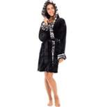 Women's Faux Fur Feather Hooded Robe, Soft Plush Fleece Knee Length Bathrobe with Hood