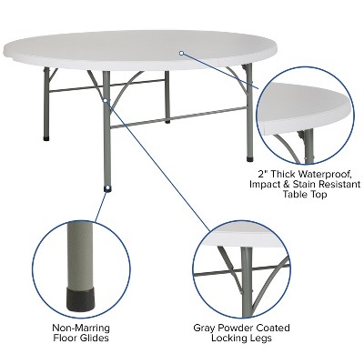 70.9" Round Gray Metal Folding Table with Powder Coated Legs