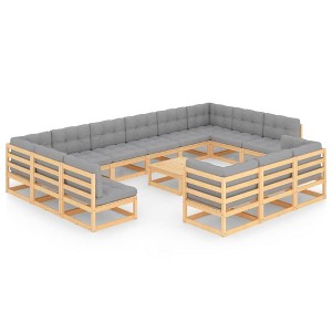 vidaXL 14 Piece Patio Lounge Set with Cushions Solid Wood Pine - Natural With Cushion - 1 of 4