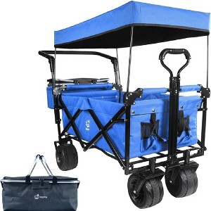 NAYSAYE Planters Folding Wagon Cart Telescopic Handle Foot Brakes Adjustable for Outdoor Garden Beach, Blue, 35.4"*19.7"*44.5" - 1 of 4