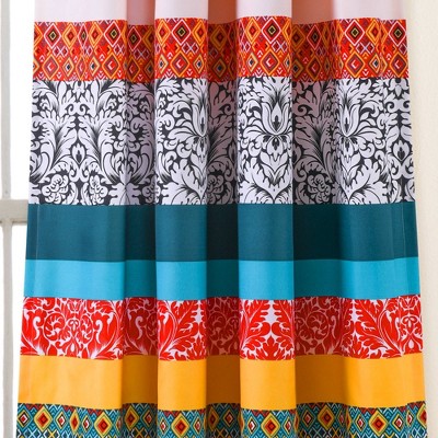 Boho Stripe Turquoise and Orange Polyester Window Curtain Panels