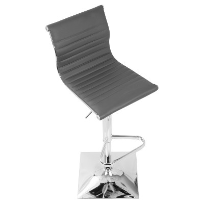 Contemporary Adjustable Swivel Gray Leather Barstool