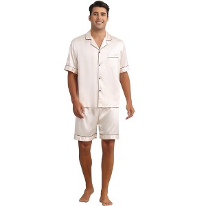 INSPIRE CHIC Men's Short Sleeve Two-Pieces Loungewear Satin Pajamas Set - 1 of 4