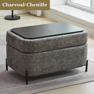 Hrinhom 30.3"W Chenille Upholstered Storage Ottoman With Reversible Tray and Metal Legs - 1 of 4