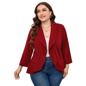 Clearlove Womens Plus Size 3/4 Sleeves Cardigan Lightweight Open Front Draped Ruffles Shawls Wraps Shrugs - 1 of 4
