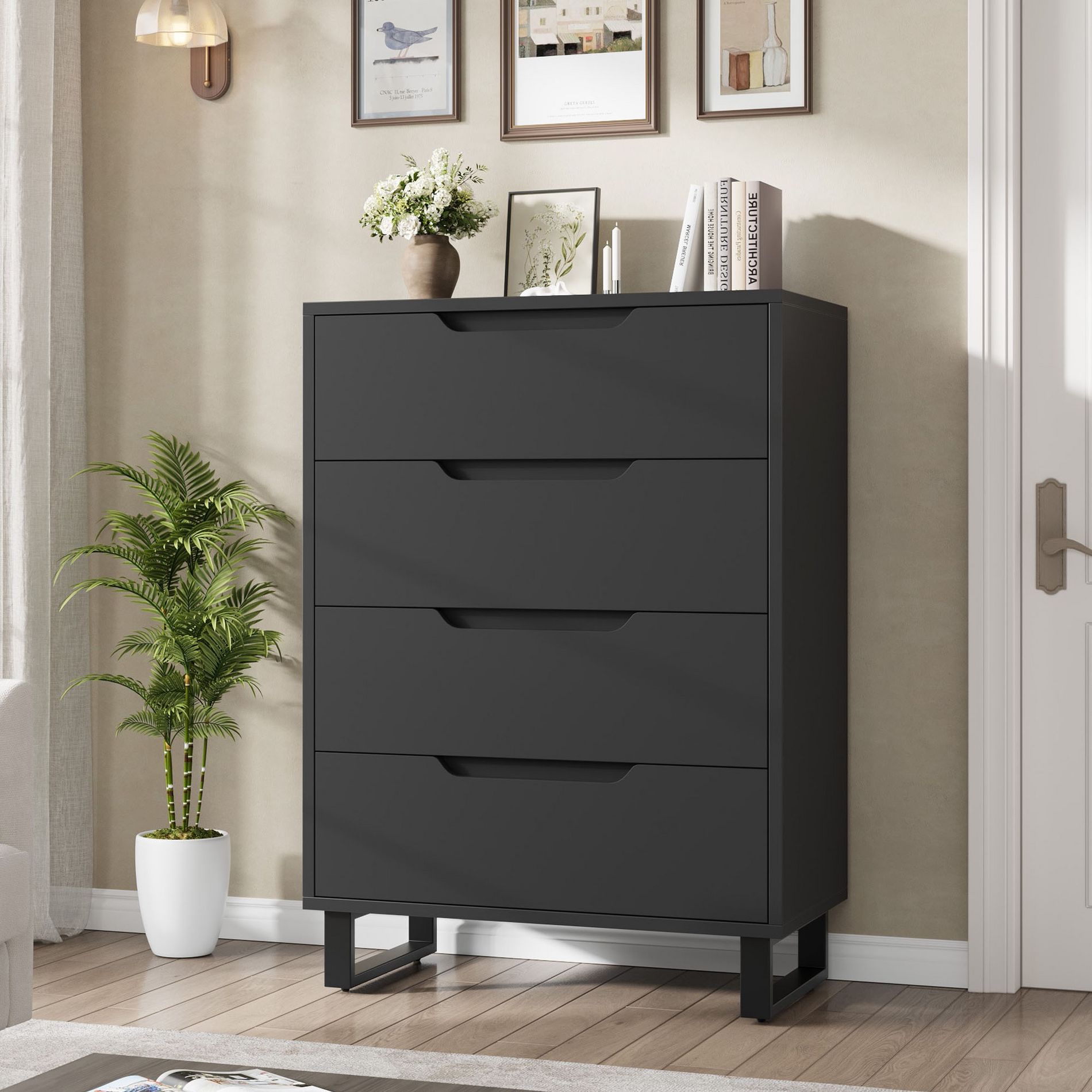 Garvee 4 Dresser for Bedroom, 41.7" Tall Dresser, Freestanding Vertical Drawer Cabinet with Storage, Wooden Closet Storage Chest for Bedroom