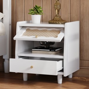 TIRAMISUBEST Wooden Nightstand with Rattan-Woven Storage Cabinet and 1 Drawer - 1 of 4