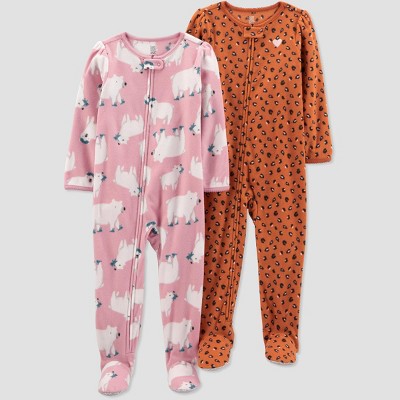Baby Girls' Bear Leopard Printed Fleece Footed Pajama - Just One You® made by carter's Pink/Brown 12M