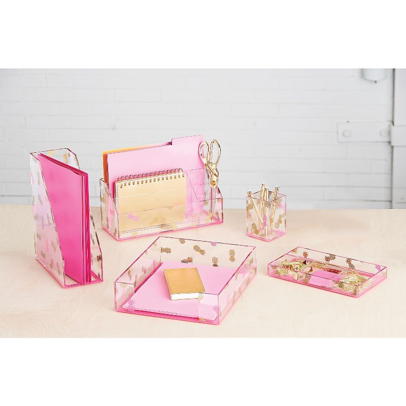 Deflect-O Deflecto Desklarity 5-Piece Desk Set Precisely Pineapple Pink/Metallic Gold (DEF-41695) , 3 of 4
